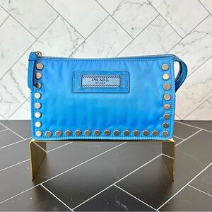 Prada - Tessuto Etiquette Nylon Accessories Pouch | Blue - Silver Studded